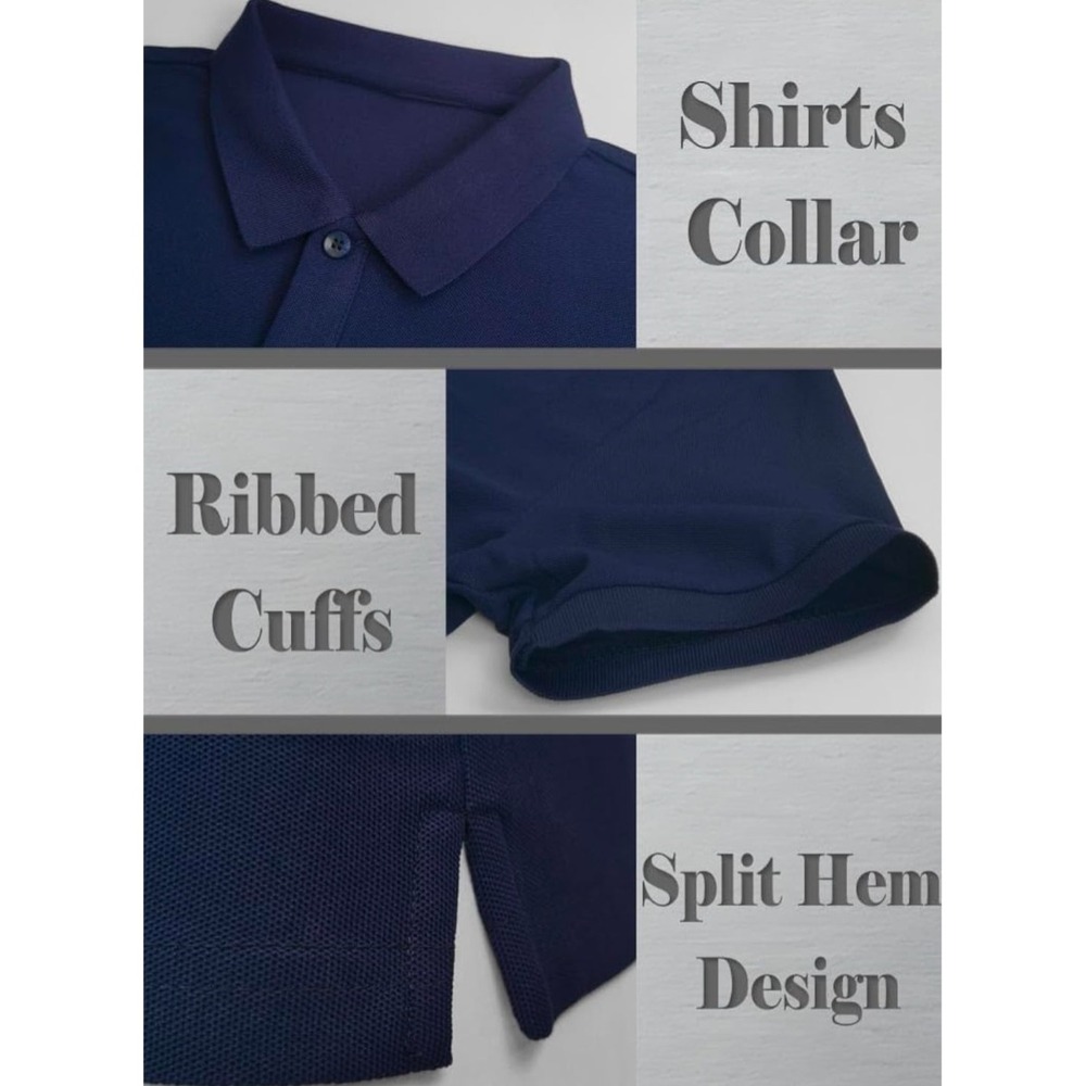 Colocarbon Men Navy Blue Short Sleeve Moisture Wicking Dry Fit Golf Polo Shirt S - Picture 6 of 7
